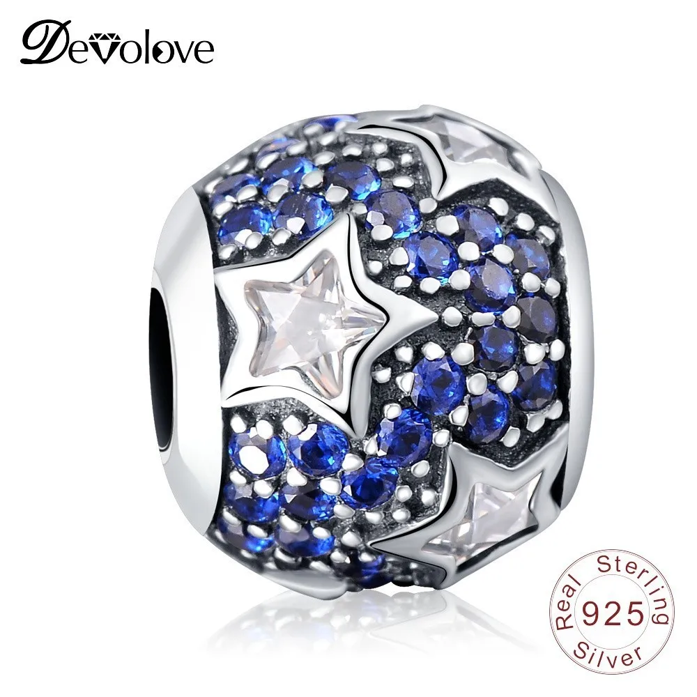 Devolove стерлингового серебра 925 пробы ночной Синий CZ Звезда бусины подходят Pandora