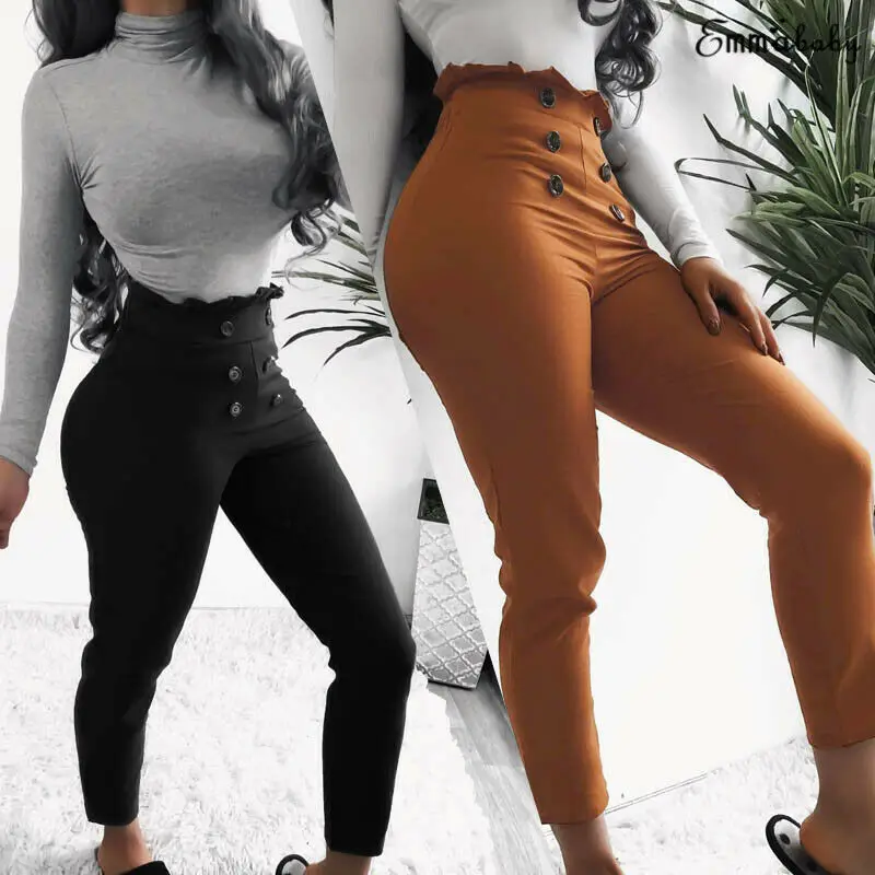 

Hirigin Brand Harajuku Long Pant 2019 New Arrival Fashion Women High Waist Skinny Trouser Ladies Leather Pencil Long Pants