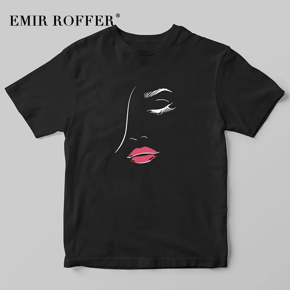 EMIR ROFFER Винтажная футболка Женская Harajuku мода с ресницами и красными губами