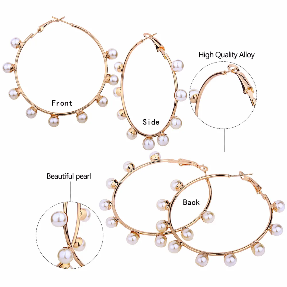 Женские серьги кольца с бусинами UAM большие круглые золотого цвета простые