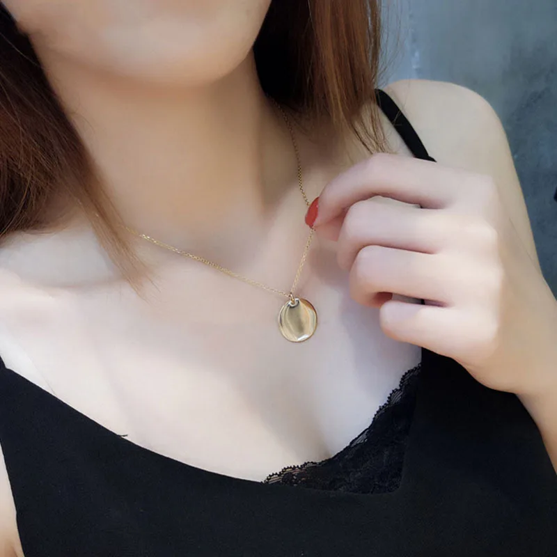 808 STORE Для женщин кулон Цепочки и ожерелья Jewelry Нержавеющая сталь монета круглая