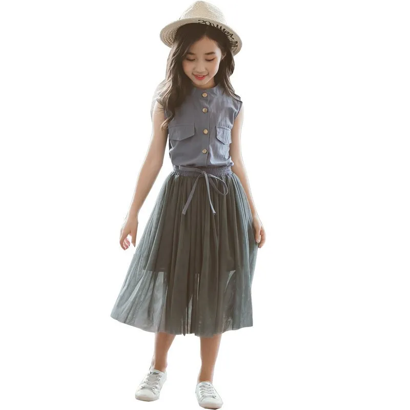 Teenage Girl Dress Summer Sleeveless Meash Spliced Princess Kids Dresses For Girls Children Clothing 4 5 6 7 8 9 years | Детская одежда