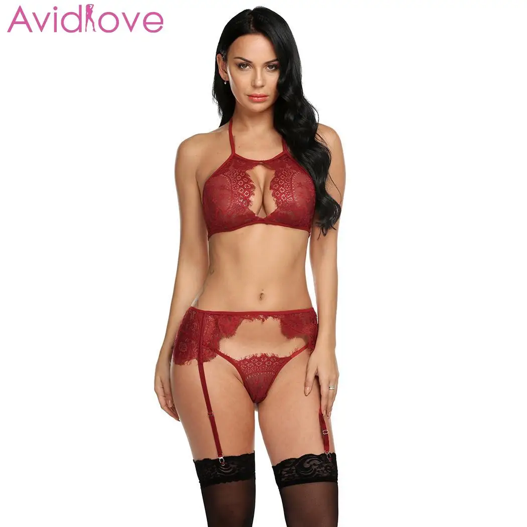 Комплект нижнего белья Avidlove женское кружевное белье с лямкой через шею без