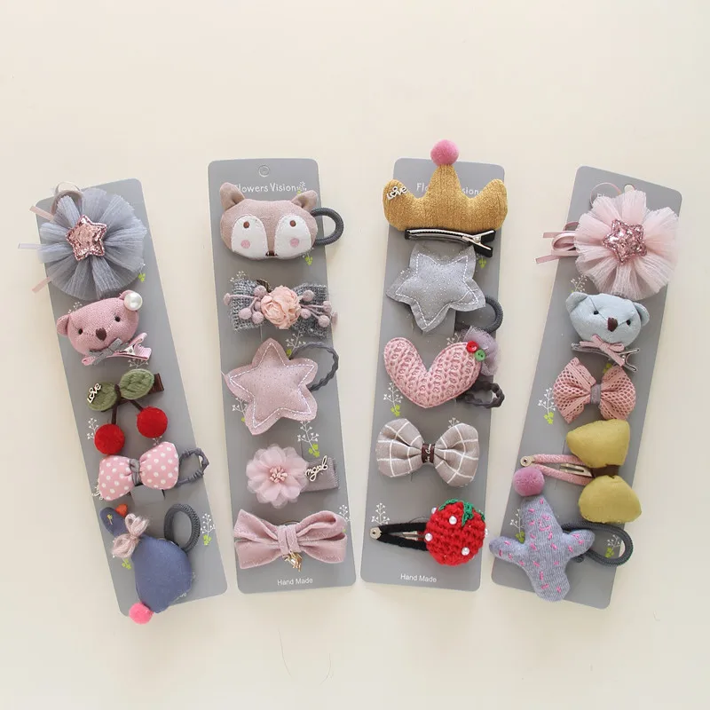5pcs/set New Cute Sweet Headwears Girls Lovely Cartoon Flower Hairpins Kids Children Headbands Baby Hair Accessories Set Gift | Детская
