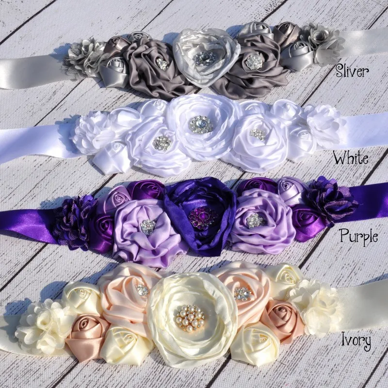

Ribbon Rose Flower Belt Matching Sparking Rhinestones Flower Sash Wedding Sash Flower Girl Sash Pregnancy Photography Belt