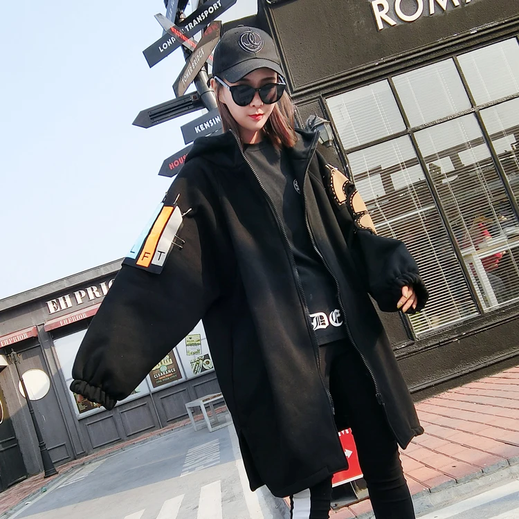 QING MO Женская Черная куртка в стиле пэчворк длинное хлопковое пальто с ручной