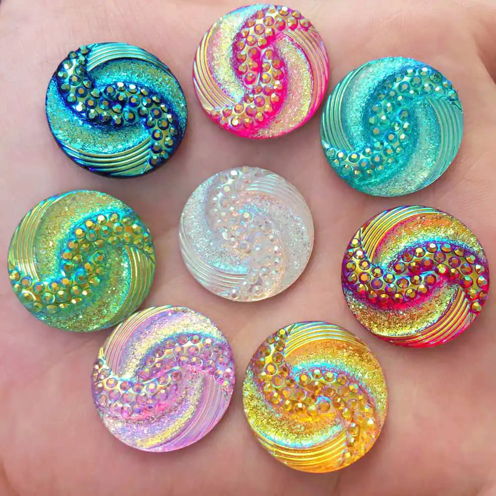 

New 100pcs 20mm AB Resin Round FlatBack Rhinestone Embellishment Buttons Crafts W08*10