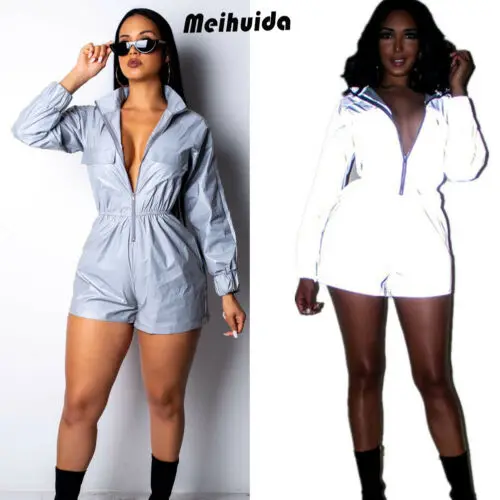 Женский модный светоотражающий топ на молнии с длинным рукавом повседневный