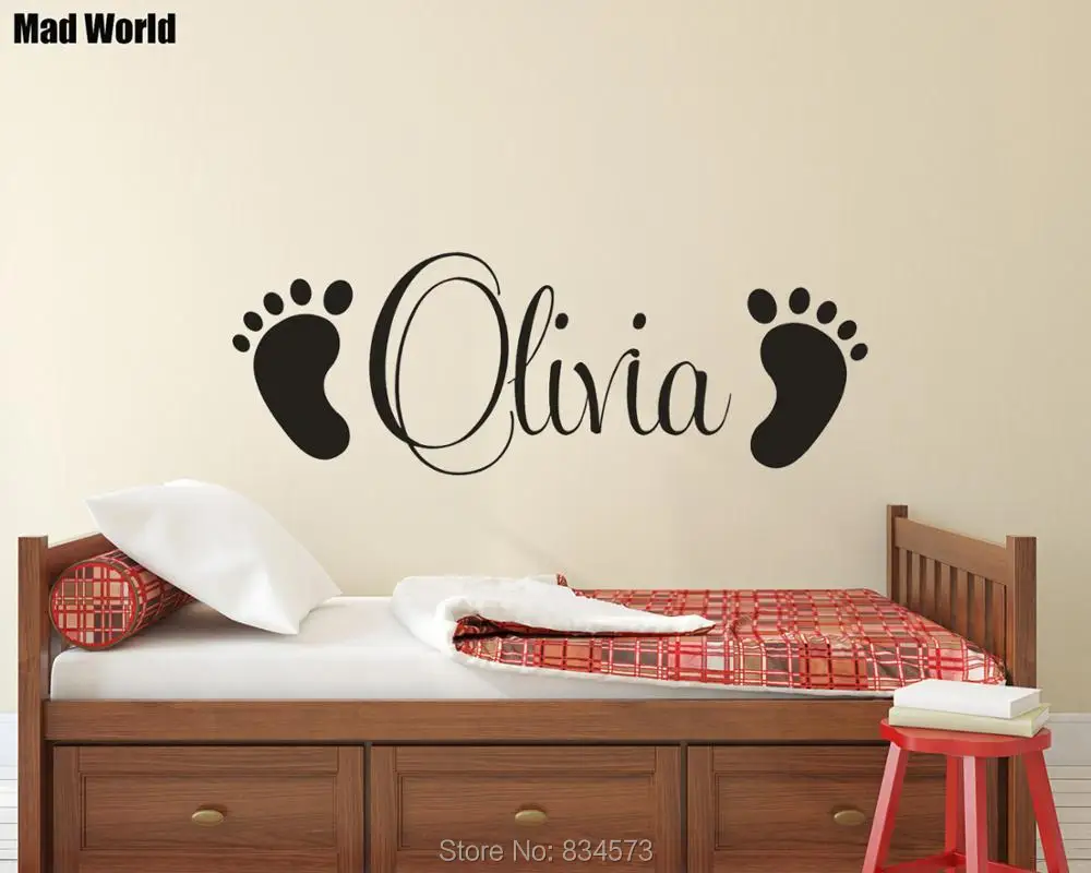 

Personalized Custom Name Children's footprint Baby Wall Art Stickers Wall Decals Home Decoration Removable Decor Wall Stickers