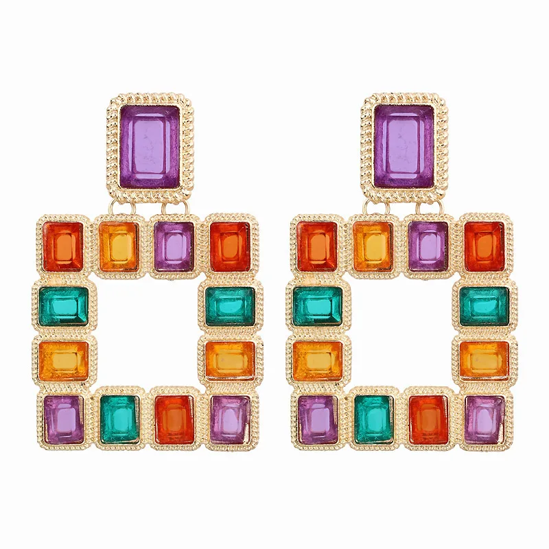 2019 New Oversize Geometric Stud Earrings For Women Big Square Multicolor Crystal Statement Party Jewelry Oorbellen A4 | Украшения и