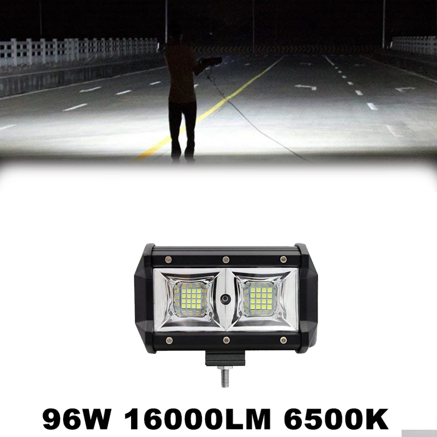 

1X 5" 32 LED 96W 16000LM Light Bar Flood Beam Led Pods Driving Fog Lights Super Bright 6500K Waterproof for Motorcycle Boat