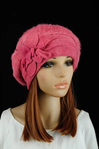 M609 милый цветочный Зимний Теплый Розовый кроличий мех и шерсть модное женское платье шапка бини шапка выбор цвета