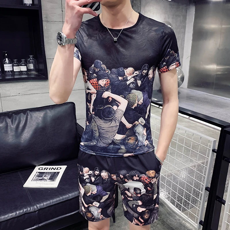 Модный летний повседневный комплект из двух предметов: футболка + шорты мужская