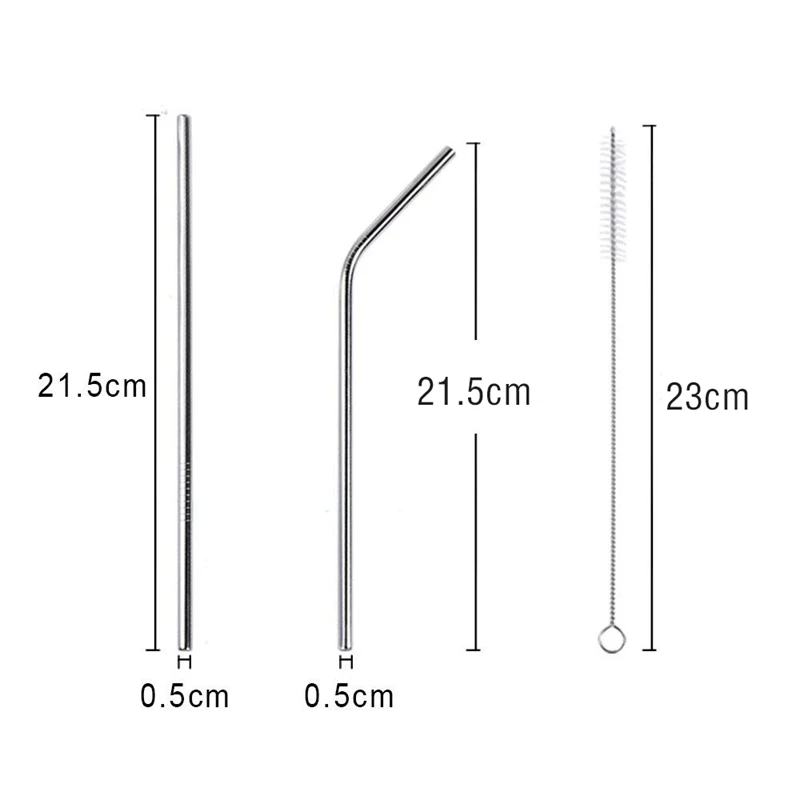 Stainless Steel Straws 12 PCS Set 5 Straight And Shrinked With 2 Cleaning Brushes 21.5cmsilver | Дом и сад
