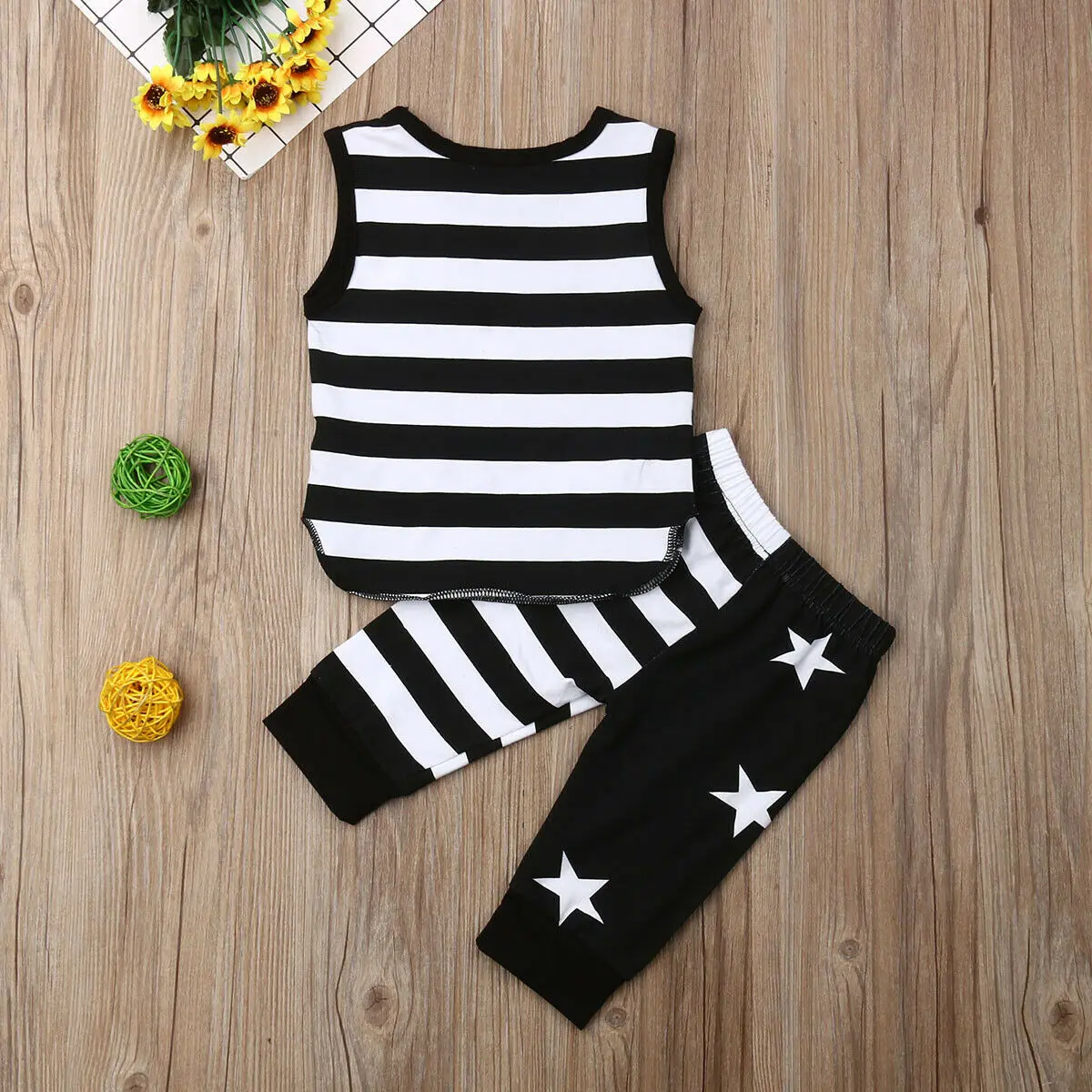 2019 Baby Summer Clothing Newborn Kids Boys Stars Clothes Sleeveless Striped Tops Patchwork Pants 2Pcs Sets Outfits 0-3Y |