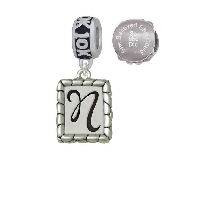 Silvertone Pebble Border Initial N 10 K Run она считала что может очаровать бусины (набор из 2)| |