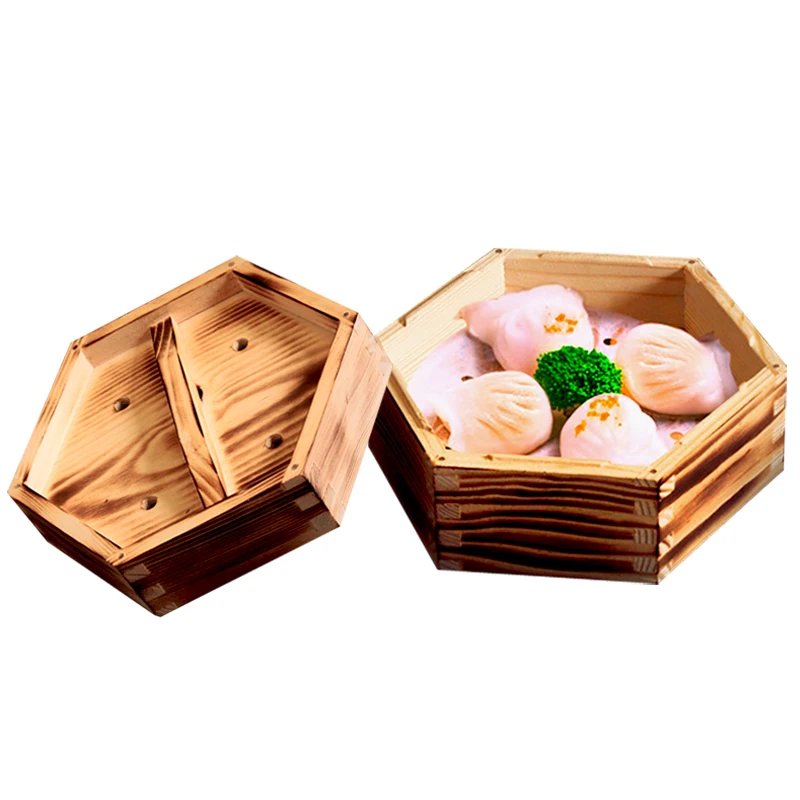 Steamed wooden drawer steamer commercial restaurant Chinese Guangdong style six angle cage port snack stuffed buns box set |