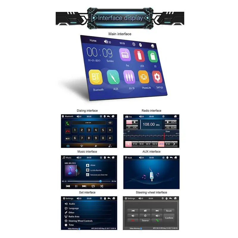 

New Style 7inch 2 DIN MP5 Car Player Bluetooth Touch Screen Stereo Radio USB TF Interface Camera FM WIN-CE System Mirror Link