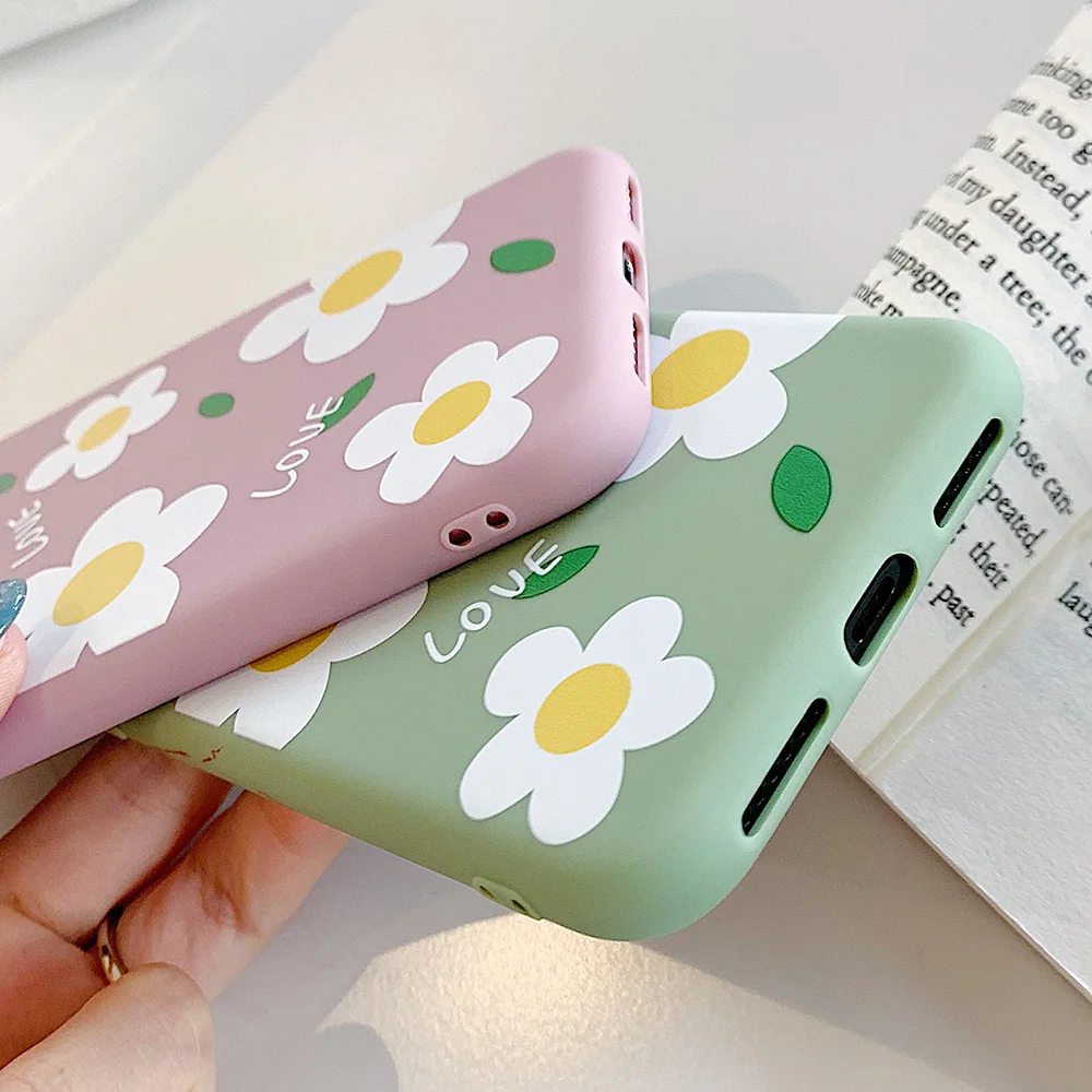 JONSNOW Matte Phone Case for iPhone 6S 6P 7 8 Plus Small Daisy Pattern Soft Silicone Cases X XR XS Max Capa Fundas |