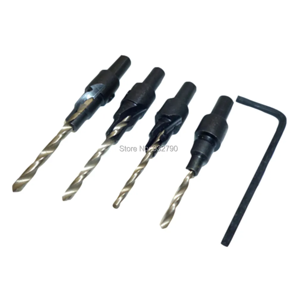 

4pcs 6# 8# 10# 12# Countersink Drill Bit Quick Change Wood Countersinks Woodworking Counter Sink Bits Wood Hole Reamers