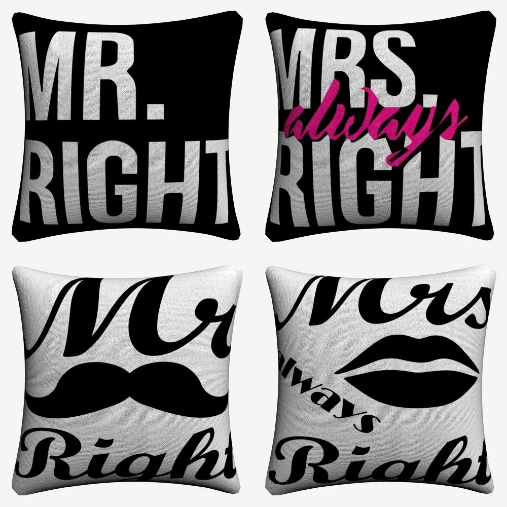 Mr. Right Mrs всегда прав декоративная льняная Наволочка на подушку подушка чехол для