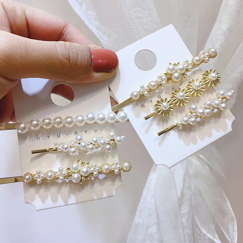 

3pcs/set Korean Sweet Pearls Hairpin Flower Word Clip Bangs Elegant Barrettes Flower Crown Hair Accessories Headdress Jewelry