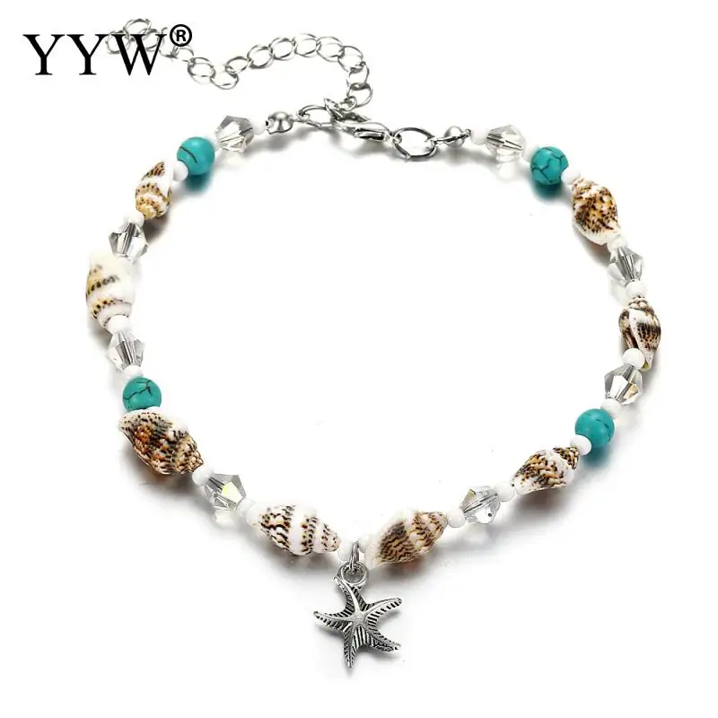 

Beach Jewelry Anklet Girls Native Howlite White Shell Acrylic Starfish Seastar Sea Star Sea Fish Charm Anklets Gift