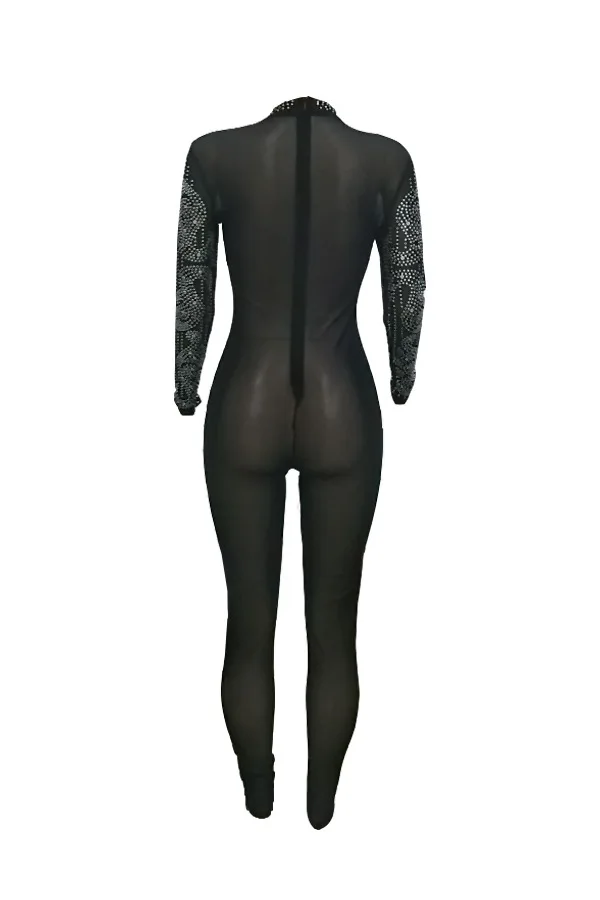 

2019 Sexy Fashion European and American New Jumpsuit Hot Drill Mesh Jumpsuit Hh117