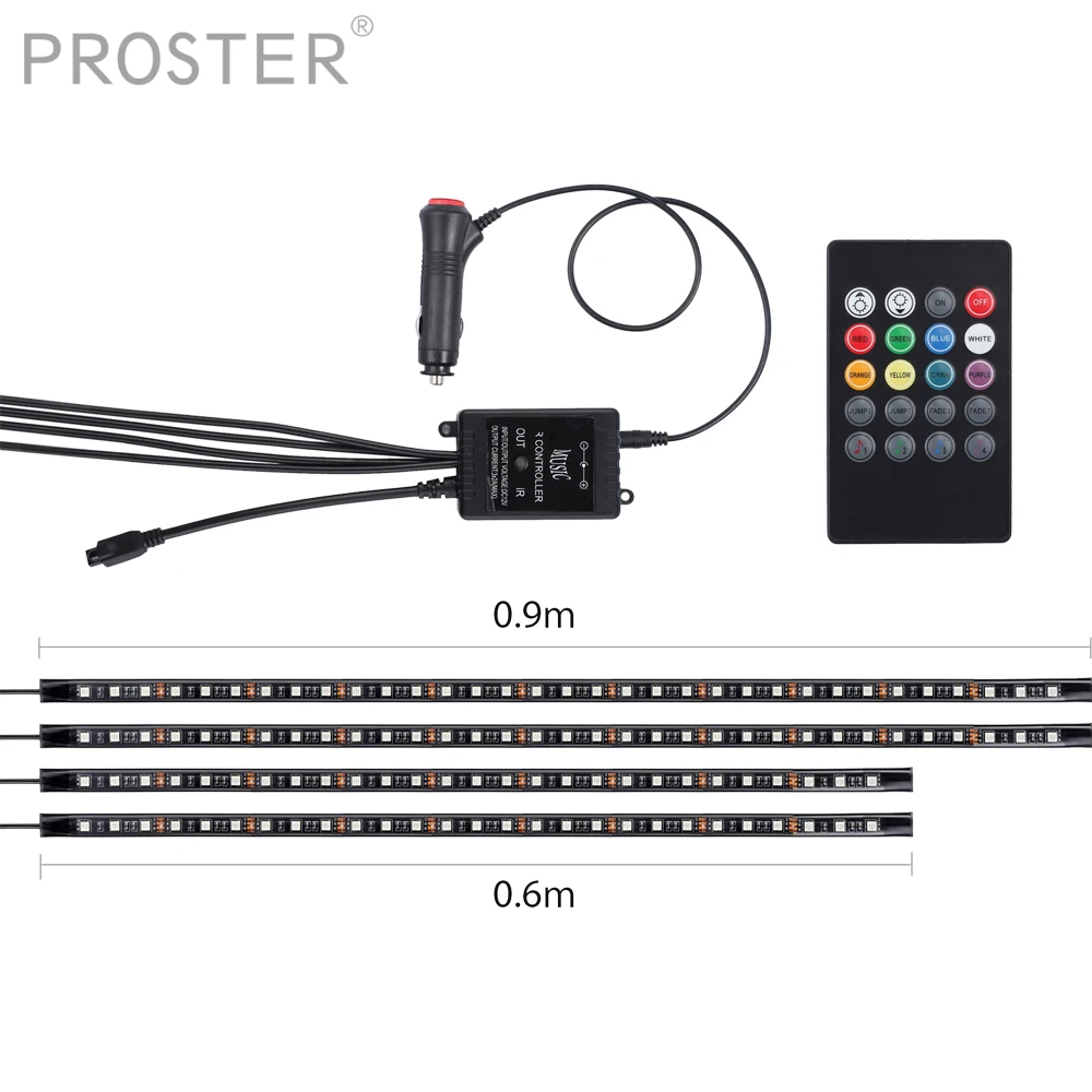 PROSTER 4 светодио дный шт. RGB LED 8 цветов Под Автомобиль трубки полосы Underglow средства