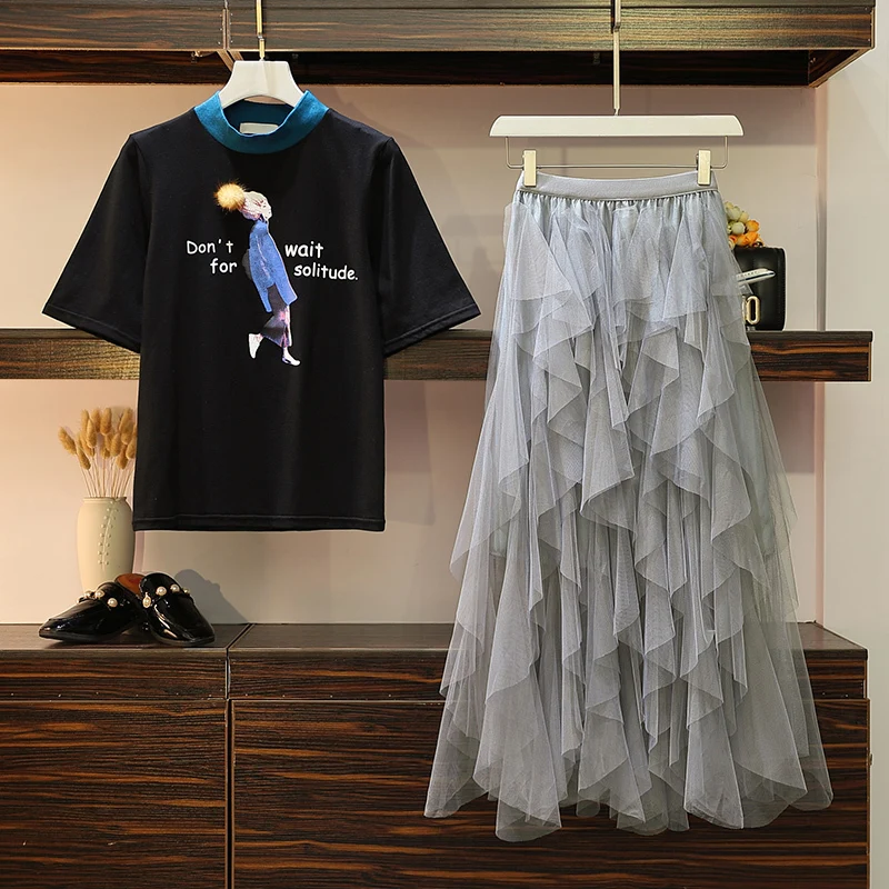 2019 летний женский комплект с модной аппликацией свободная футболка надписью +