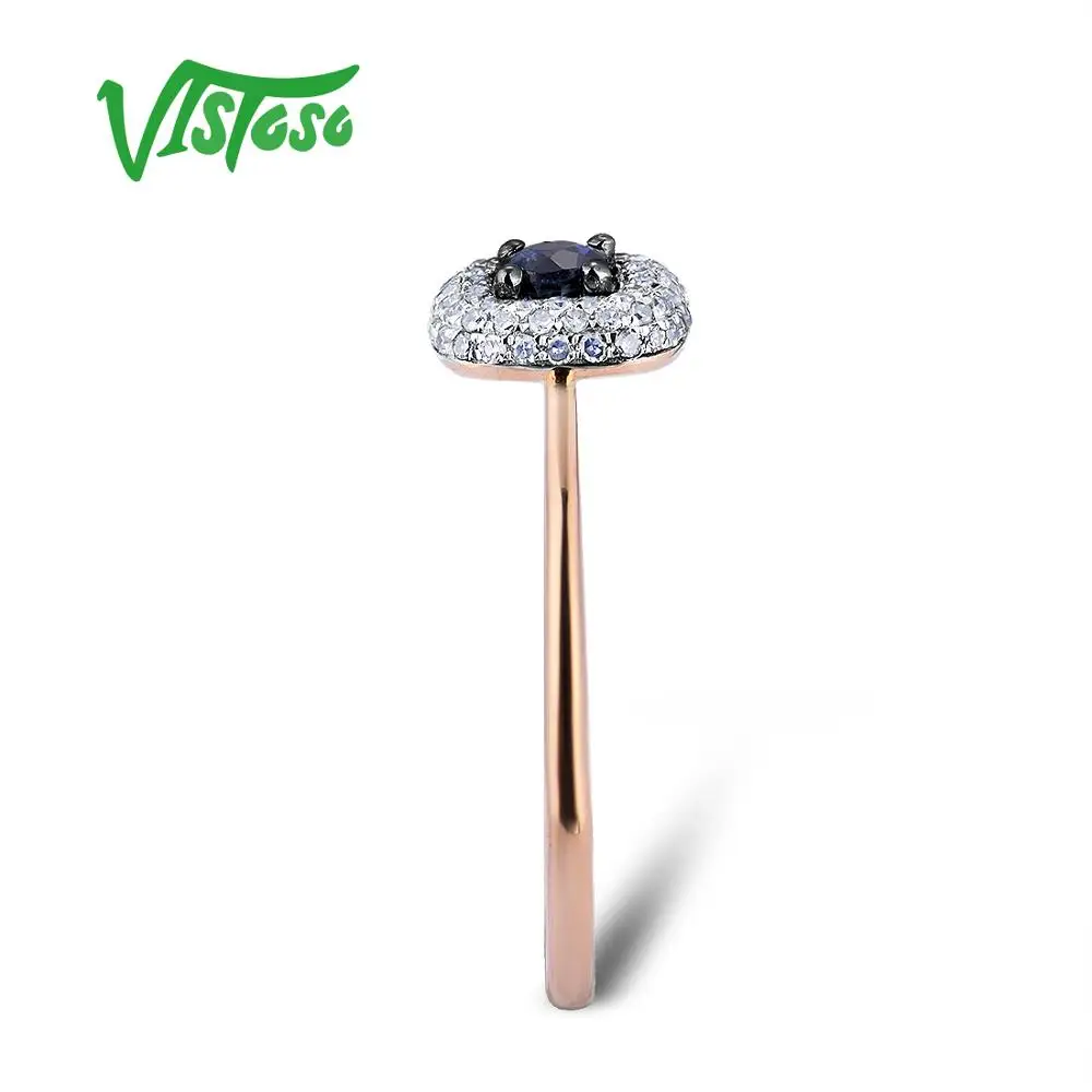 Кольцо VISTOSO Pure 14 K 585 розовое золото для женщин кольцо Сияющие алмазы синий сапфир