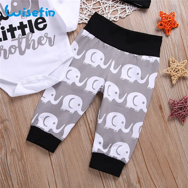 Wisefin Set Baby Clothes Cartoon Elephant Newborn Boy Outfits Animal Clothing For Girl 3Pcs Bodysuits+Pants+Hat | Детская одежда и