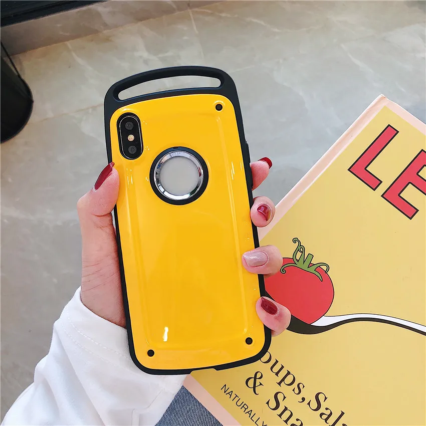 Military Bright Jelly Phone Case for iPhone XS Max XR 7 8 Plus Protective Glossy Shockproof Black Yellow Back Cover |