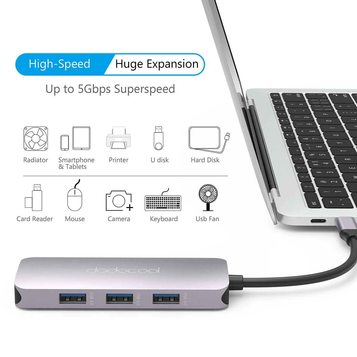 Многофункциональный хаб dodocool 7 в 1 для MacBook Pro и других моделей с 4K HD выходом SD/TF PD