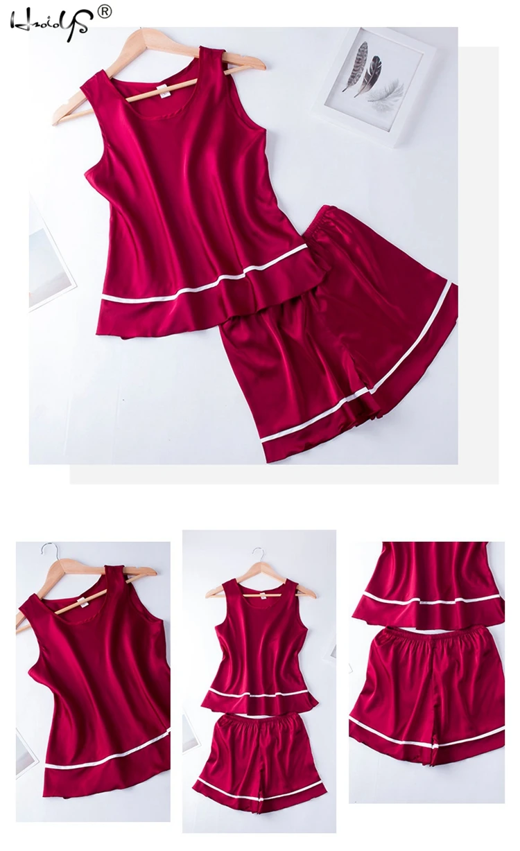Пижамный комплект женский с V-образным вырезом пижамный без рукавов жилет в стиле