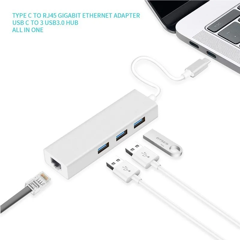 Usb type C концентратор адаптер с гигабитным портом Ethernet usb порты RJ45 высокоскоростной