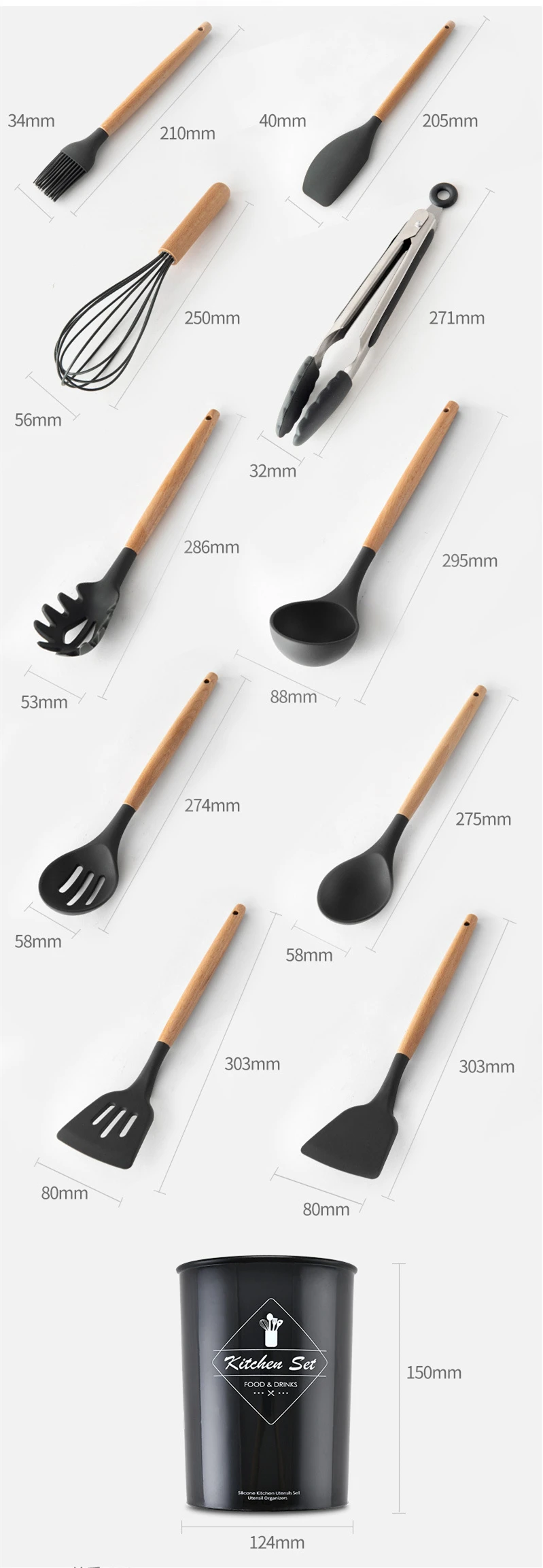 

Kitchen Silicone Non-stick Cooking Spoon Spatula Ladle Egg Beaters Utensils Dinnerware Set Cooking Tools Accessories Supplies