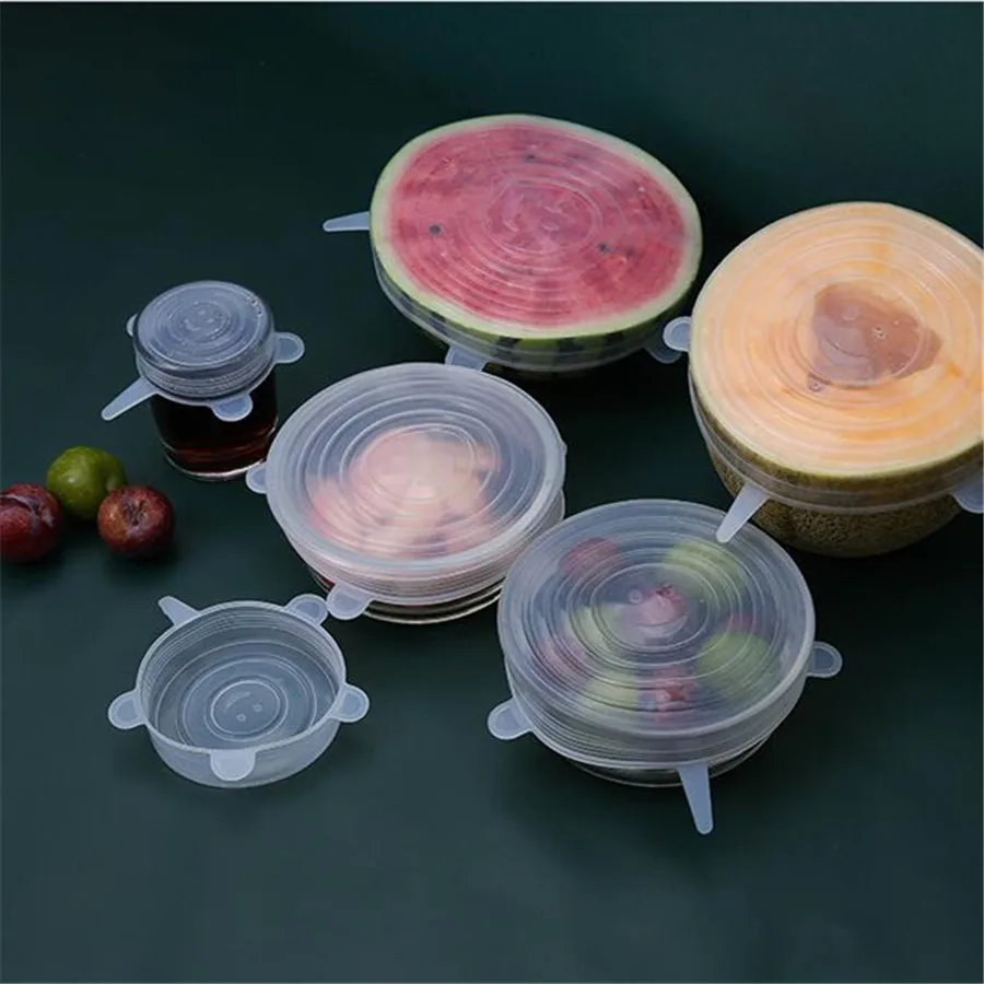 

6 шт., многоразовые силиконовые крышки для пищевых продуктов