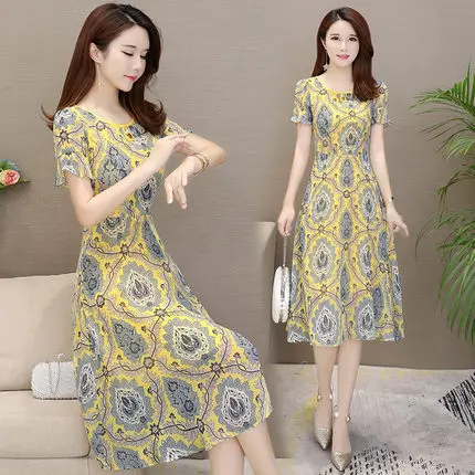 Floral dress female summer 2019 new lotus leaf sleeves long chiffon vestidos | Женская одежда