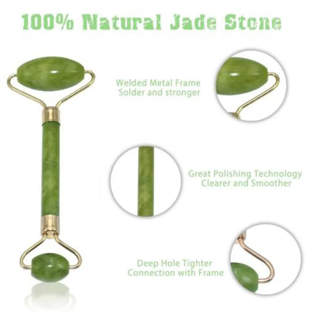 

1pcs Green Jade Roller Elliptical Massager Eye Face Neck Facial Slimming Thin face+Body Gua Sha Board Massager Tool