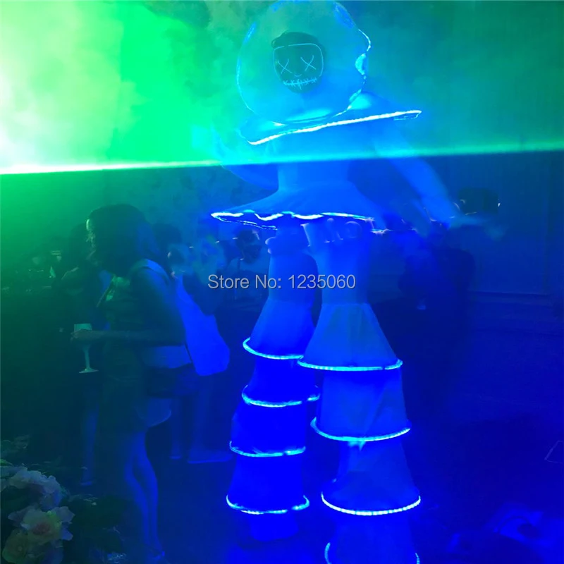 Бальных танцев Led костюмы робот свая костюм белый световой светильник клоун