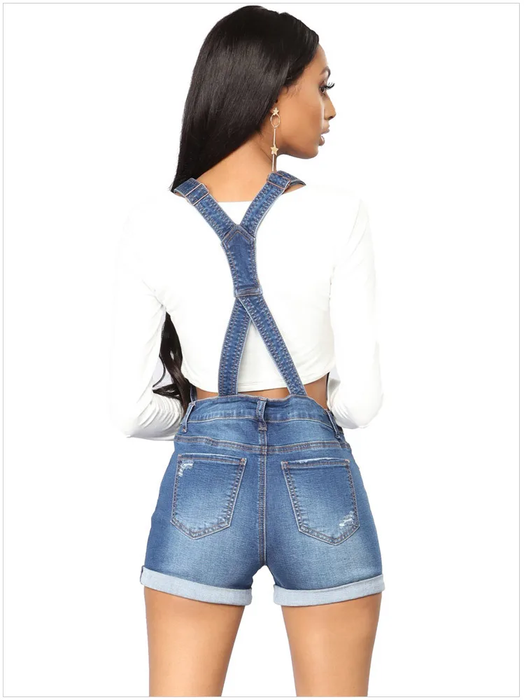 

Women Summer Strap Denim Shorts High Waist Hole Vintage Curling Ripped Sexy Tassel Denim Shorts Plus Size