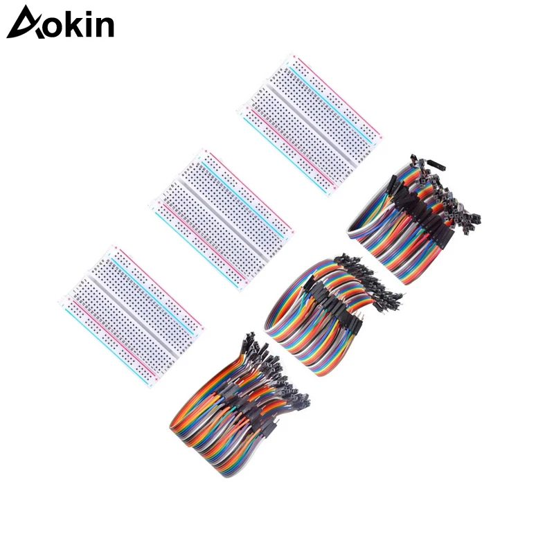 

3 Pcs 400 tie/pin/points Solderless Breadboard/PCB board for Arduino with 120pcs Dupont Jumper Wires for Arduino starter Kit