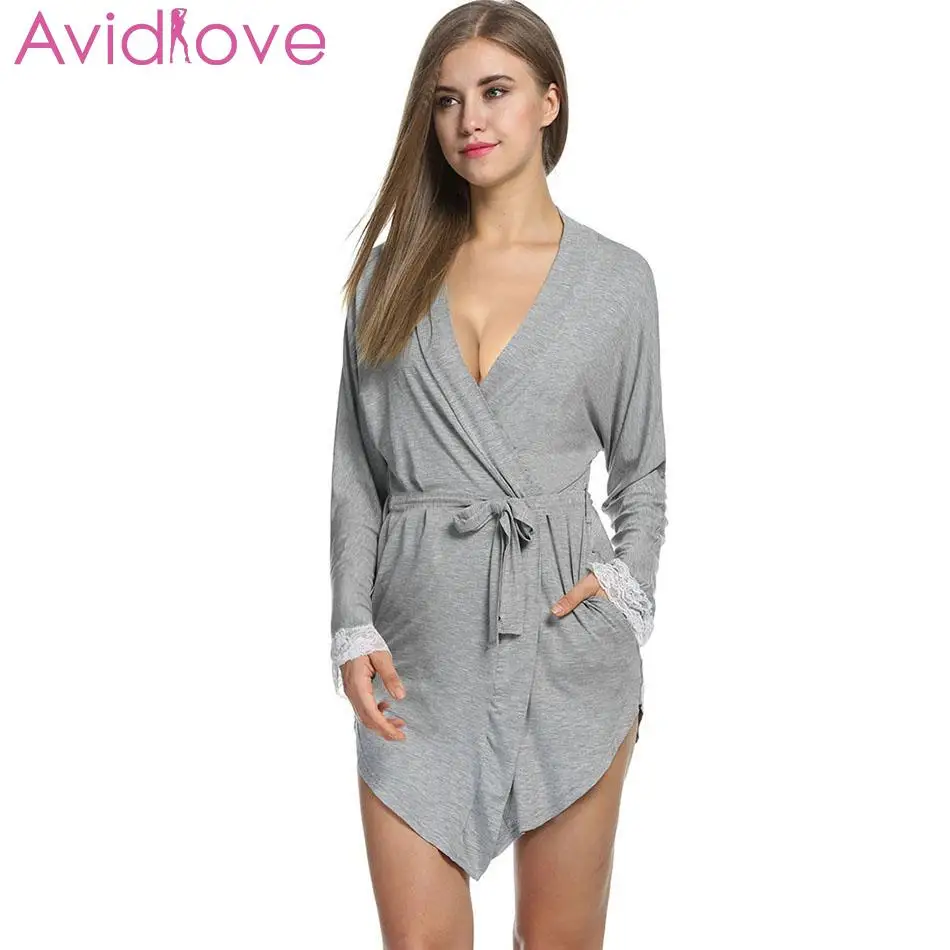 Женский халат с поясом Avidlove хлопковый Халат-кимоно длинным рукавом | Женская