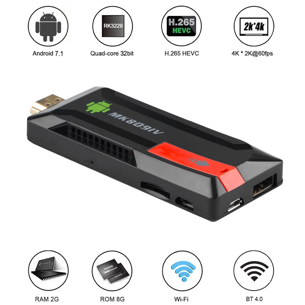 Docooler MK809 IV Android 7 1 TV Dongle RK3229 четырехъядерный ТВ приставка 2G/8G UHD 4K HD 3D мини ПК H.265 WiFi
