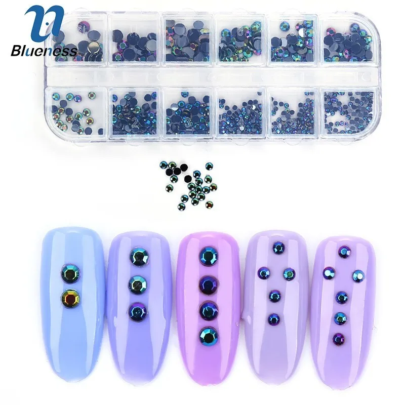 Blueness металлический цвет блеск 3d украшения для ногтей 1 коробка DIY Кристалл Дизайн