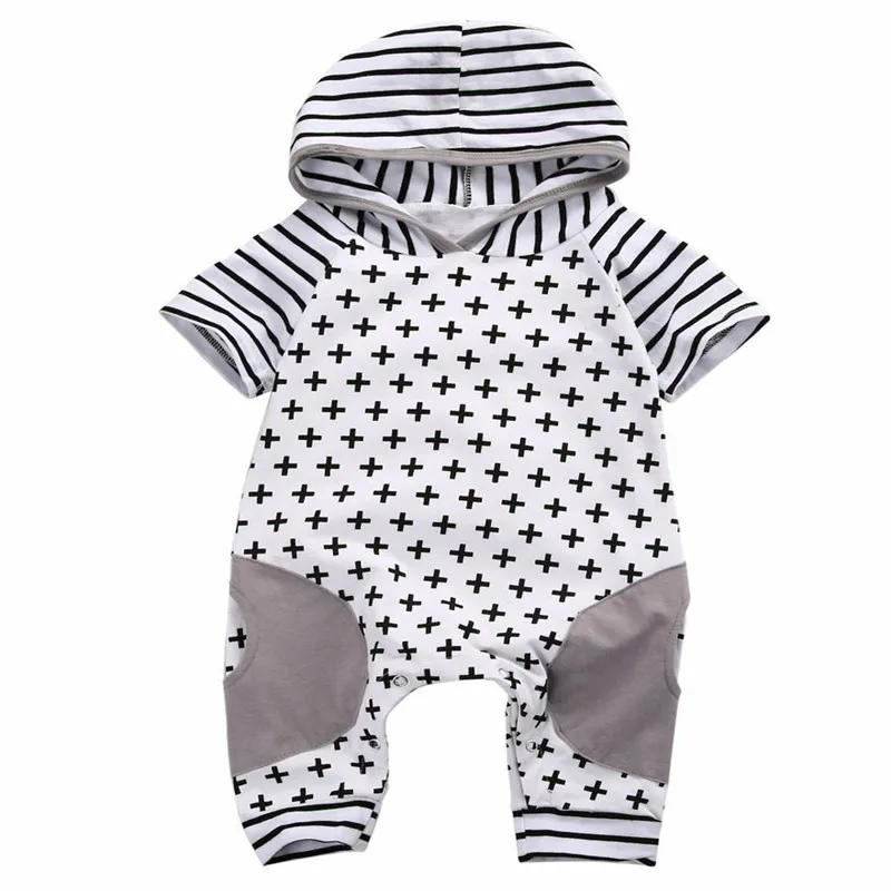 

New Summer Toddler Baby Girls Boy Hooded Cross Jumpsuit Bodysuit Outfits Clothes Baby Bodysuit Cotton O-neck Short Sleeve