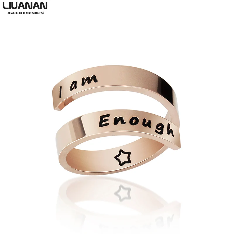 

I AM Enough Stainless Steel Ring Jewelry Engraved Rings Spiral Wrap Twist Adjustable Ring Inspiration Jewelry Gift