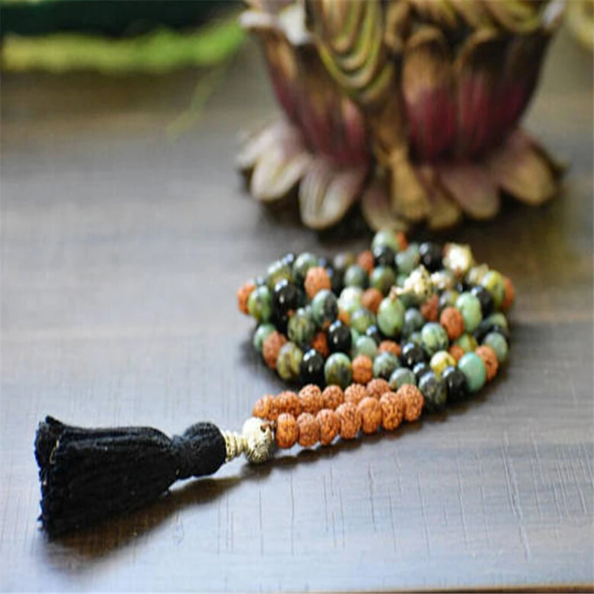 108 8 мм rudraksha Африканское ожерелье завязанный браслет молитва Исцеление Sutra