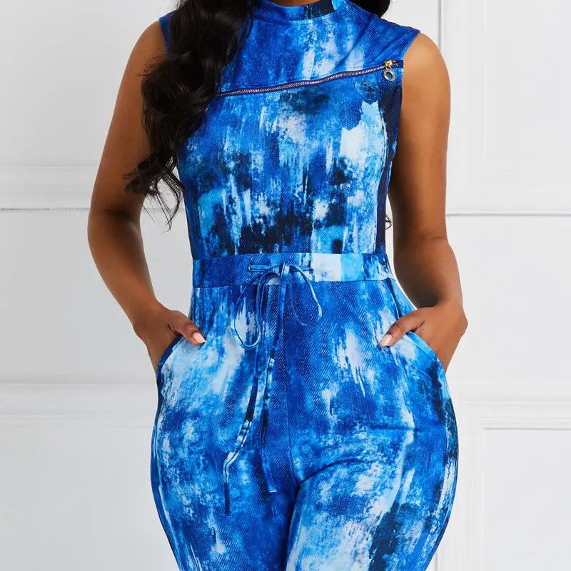 Летний длинный джинсовый комбинезон женский сексуальный Синий уличный